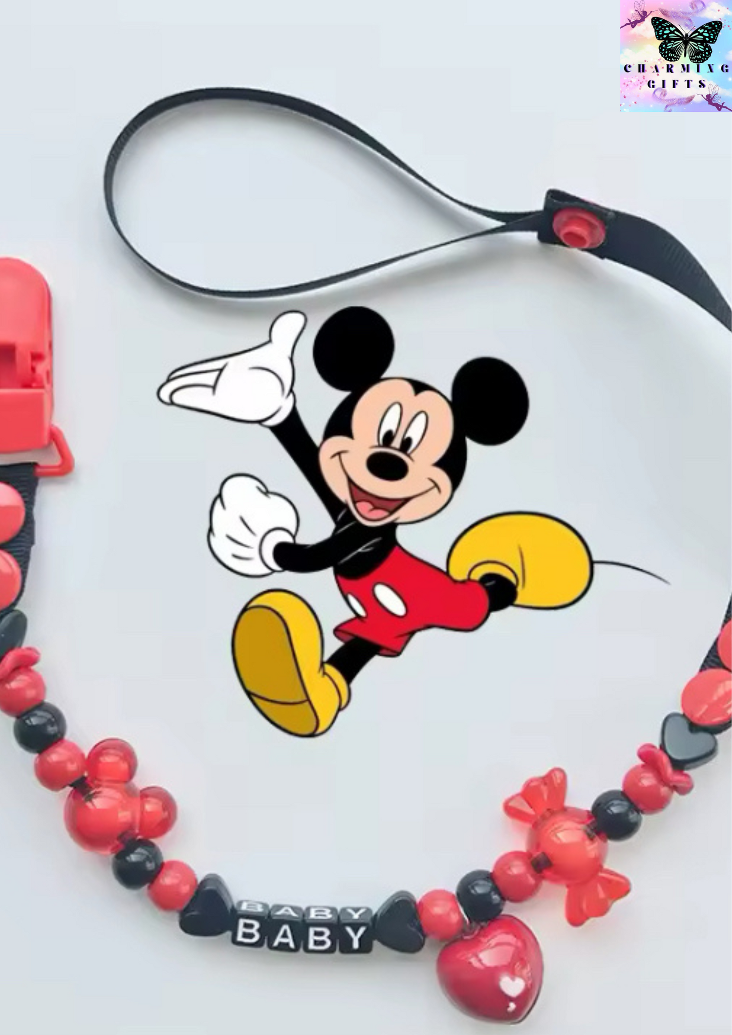 Disney Pacifier Clips Stitch Mickey Anime Figures Baby Teether Chain Silicone Anti-drop Anti-lost