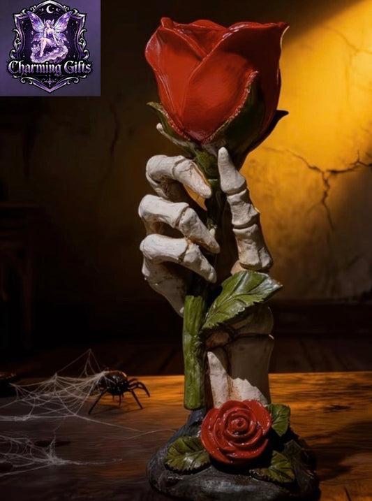 A Skeleton Hand Holding a Rose Statue, Suitable for Halloween Decor, Everyday Decoration, Valentine'S Day Decor, And Can Be Used As for Home Or Garden Ornament