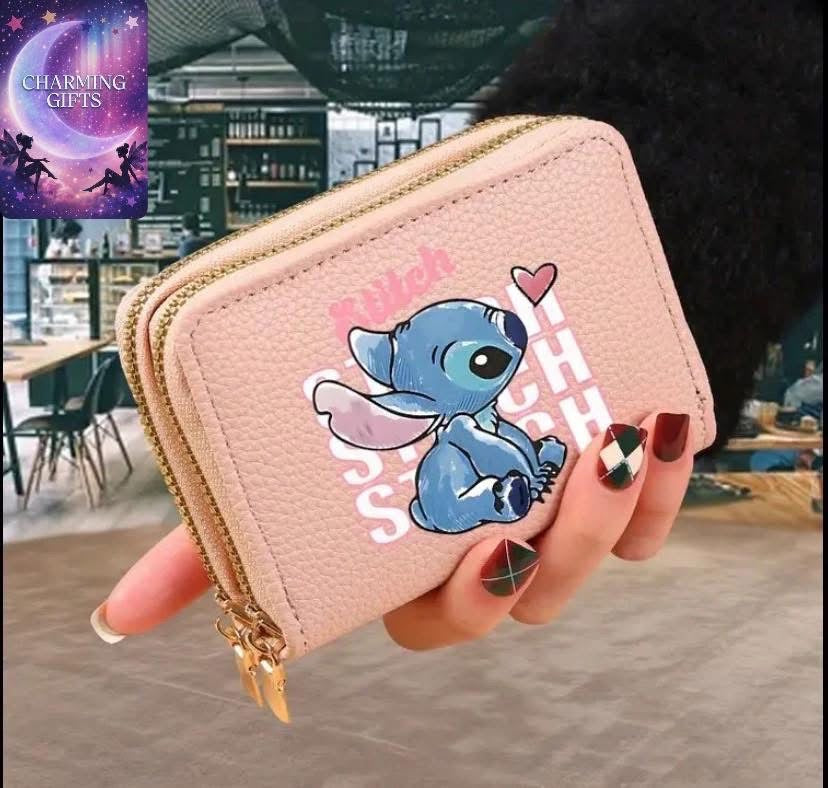 1pc Stitch Women's Fashion Clutch Coin Purse - Large Capacity Double Zipper Closure, Cute Stitch Design with Hearts & "Witch" Text, Durable & Polyester Lining, Minimalist Style for Daily Use, Casual & Formal Events, Stitch Bag, Quality Zipper Closure, Tra