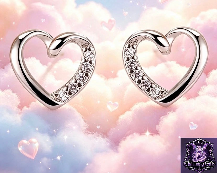 925 Sterling Silver Crystal Heart Stud Earrings Jewellery Women Girls UK Gift