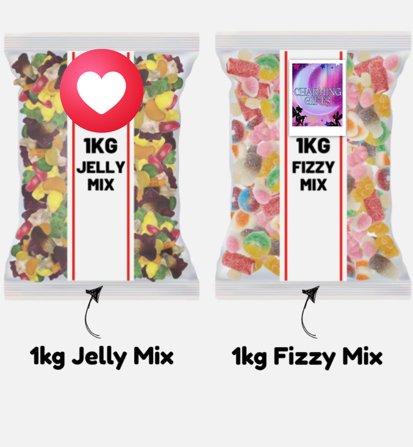 2 x 1kg bags of mixed sweets fizzy and jelly mix