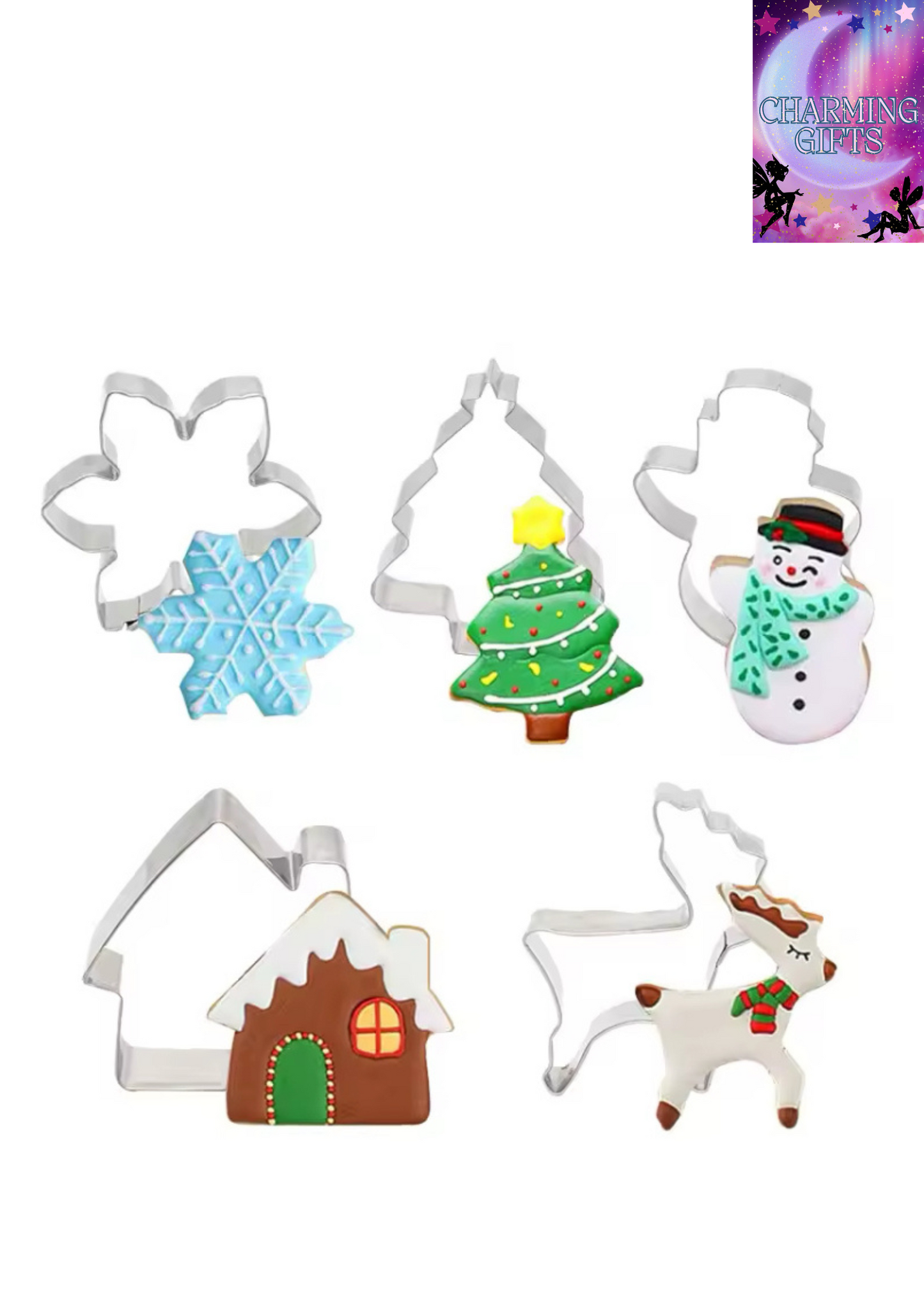 5Pcs Christmas Cookie Cutter Set Gingerbread Man Xmas Tree Biscuit Mold Stamp 2024 Christmas Party New Year Baking Accessories