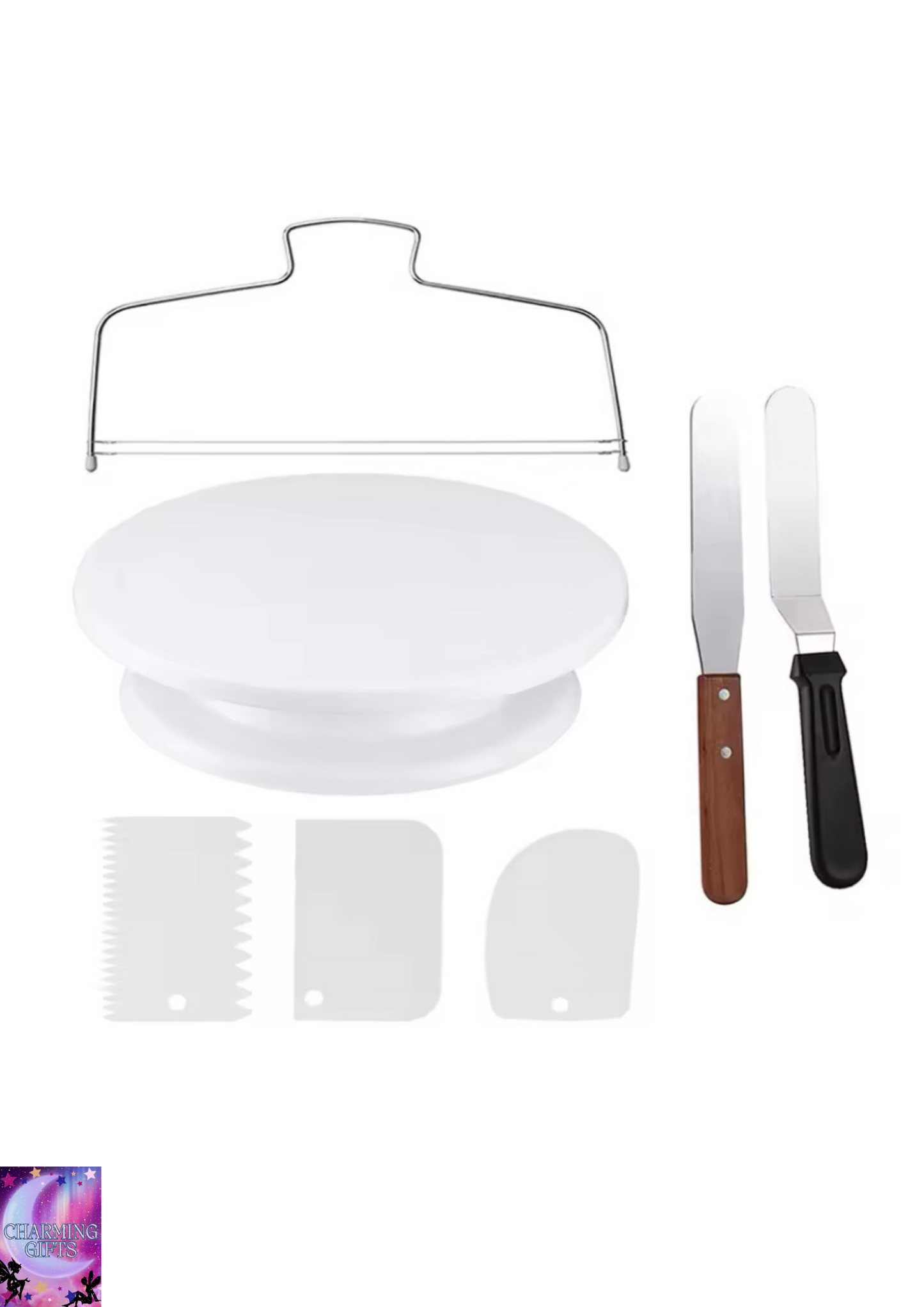 7Pcs Cake Making Tools Kit For Decorating Include Plastic Rotating Cake Turntable Icing Smoother/Spatula Cakes Leveler