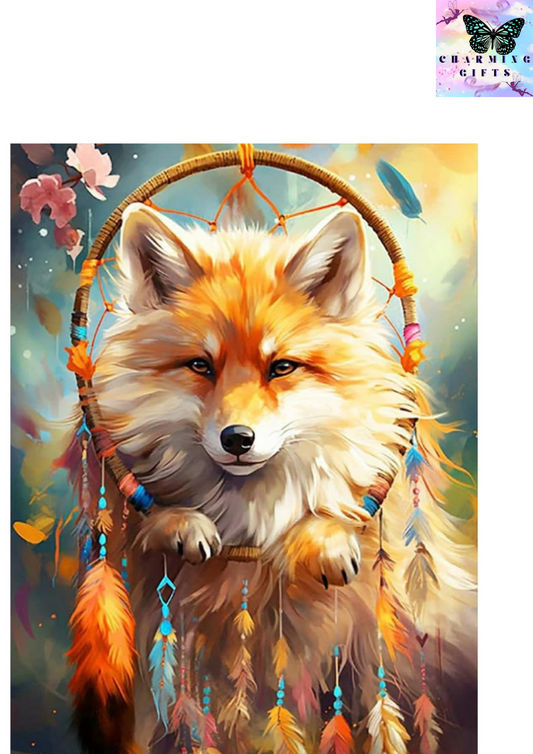 Diamond Painting Kits for Adults Fox, 5D DIY Diamond Art Kits for Beginners Round Full Drill Diamond Painting for Home Wall Decoration Gift 12×16inch, Dream Catcher