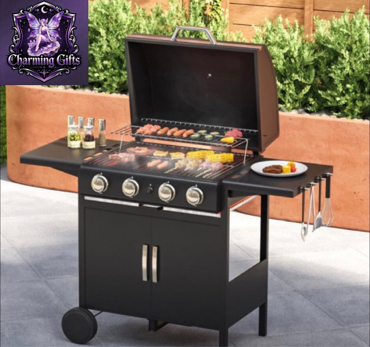 Burner Outdoor BBQ Propane Gas Grill with Wheels