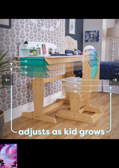 KidKraft Grow Together Pocket Adjustable Desk With Hutch & Chair Natural Colour