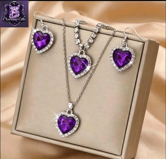 Fashionable And Easy Peach Heart Necklace, Earrings, And Bracelet 4pcs Set, Valentine'S Day, Christmas, Girlfriend, Best Friend Gift (Product Does Not Include Box)