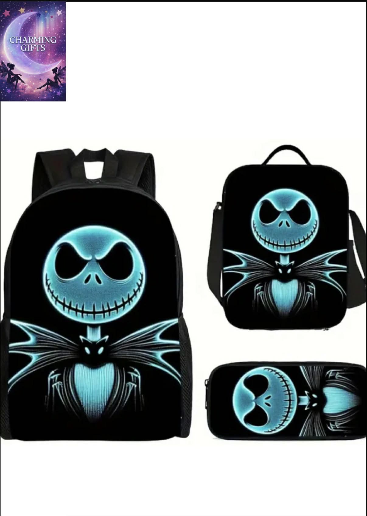 3pcs Set of Leisure Backpacks, Single Crossbody Bags, And Pencil Cases, Special High Version Quality, The Nightmare Before Christmas Jack, High-Definition Printed Picture, Neutral Backpack, Suitable for Men, Women, Wear-Resistant, Lightweight And Durable,