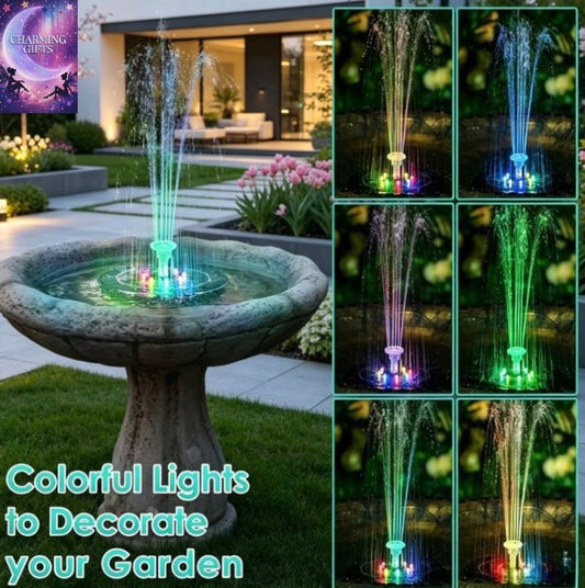Solar-Powered Fully Automatic Fountain, Solar Floating Bird Bath Fountain, IPX8, 1500Mah Battery Backup, Multiple Nozzles for Spray Styles, Garden Pond Outdoor Water Feature Decor, Early Summer, Independence Day Gift