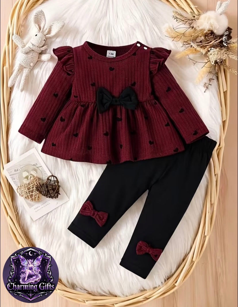 🩷 Baby Girl Ribbed Heart Print 2-Piece Knit Set 🩷