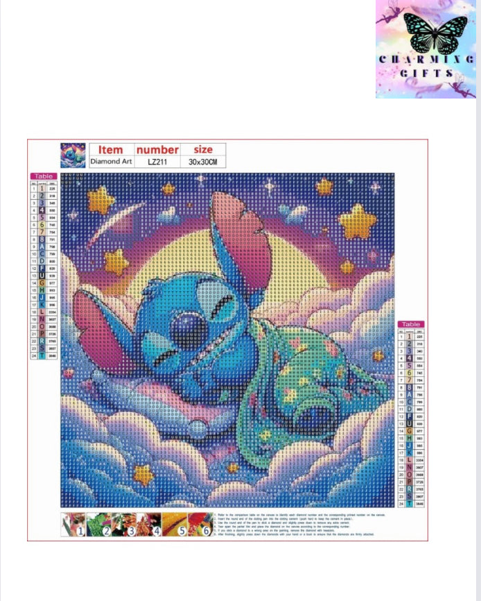 Sleeping in the stars stitch Diamond Painting Kits for Adults - Stitch DIY 5D Diamond Art Kits，30x30cm (Blue)