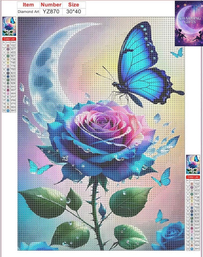 Gradient Rose Diamond Painting Kits for Beginners Adults,5D DIY Butterfly Diamond Art Kits,Round Full Drill Crescent Moon Art Crafts,DIY Painting by Numbers for Home Wall Decor 12x16 inch