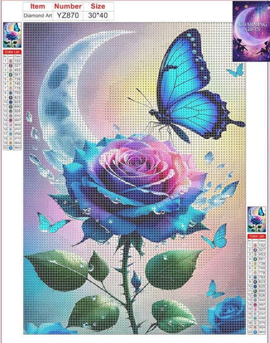 Gradient Rose Diamond Painting Kits for Beginners Adults,5D DIY Butterfly Diamond Art Kits,Round Full Drill Crescent Moon Art Crafts,DIY Painting by Numbers for Home Wall Decor 12x16 inch