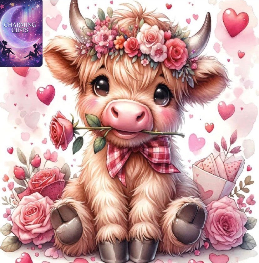 Valentine's Day Diamond Painting Kits for Adults, Highland Cow Diamond Art Kits for Adults Beginners, Animal Diamond Arts Kits for Home Wall Decor 14 x 14 Inch (red)