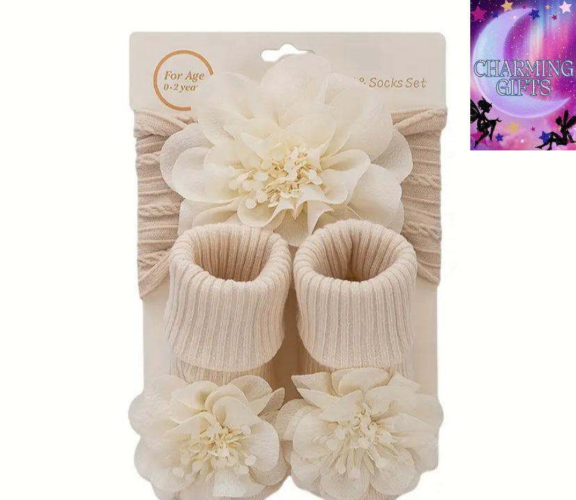 2pcs/Set Lace Big Flower Baby Headbands Socks Long Anklet Sock 0-12m Stockings Wide Elastic Hairbands Infant Photography Props