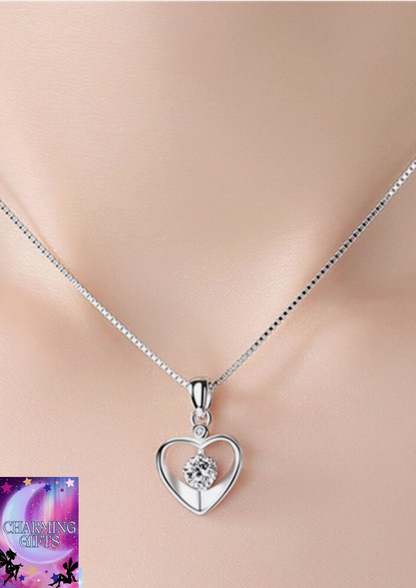 925 Sterling Silver Crystal Love Heart Pendant Necklace Women's  Jewellery