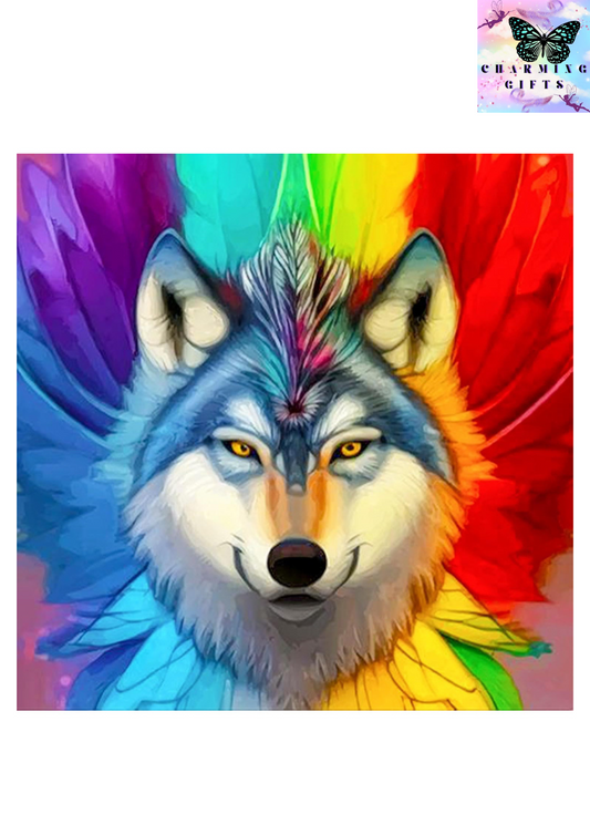 Colourful Wolf Diamond Painting Kits for Adults, 5D Animals Diamond Painting for Kids, DIY Diamond Arts for Beginners, Full Drill Diamond Arts and Crafts Painting for Home Decor 35x35cm