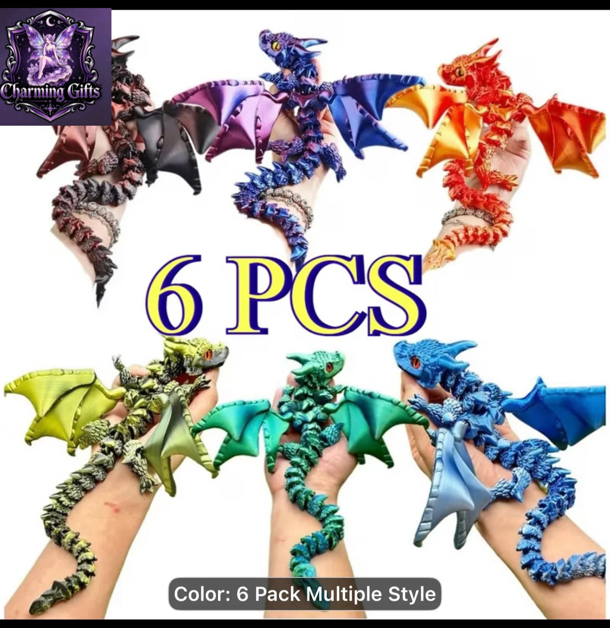 6-Pack 24.5Cm/9.65ln 3D Printed Dragon