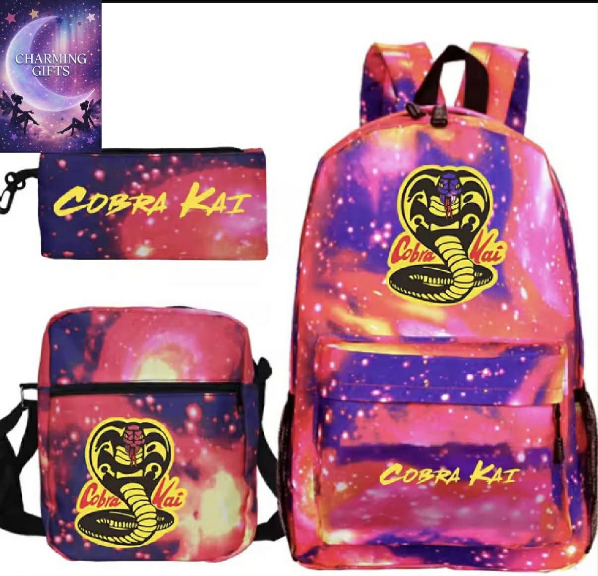 Students Cobra Kai School Bags 3Pcs Set Unisex Travel Backpacks Children Knapsack Cool Anime Bagpacks for Girls Boys Teens Kids