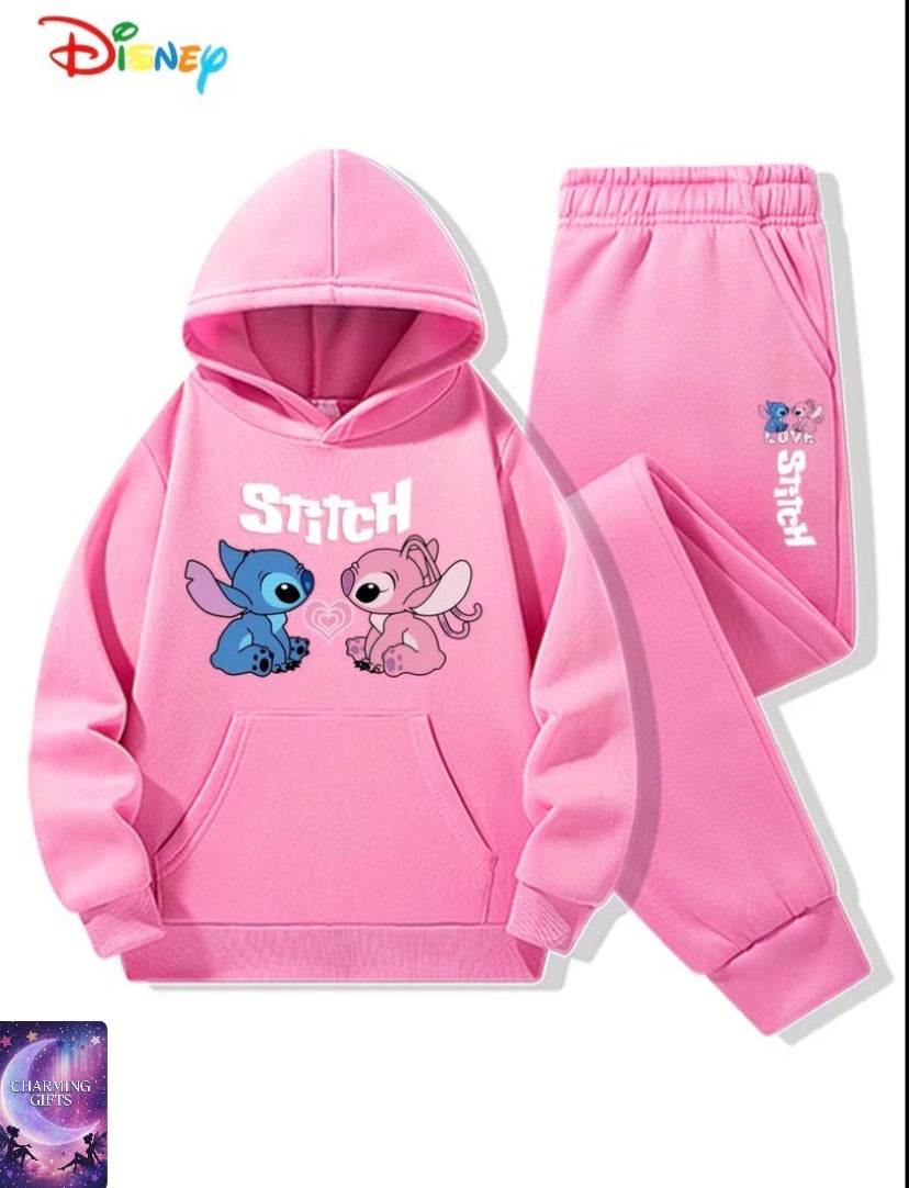 Disney Licensed a 2pcs Set Featuring a Stitch Hoodie And Long Pants, Perfect for Autumn And Winter Casual Wear. It Has Double-Sided Printing And Is Suitable As a Gift for Birthdays And Back-To-School Season, Ideal for Trendy Teens, for Outdoor