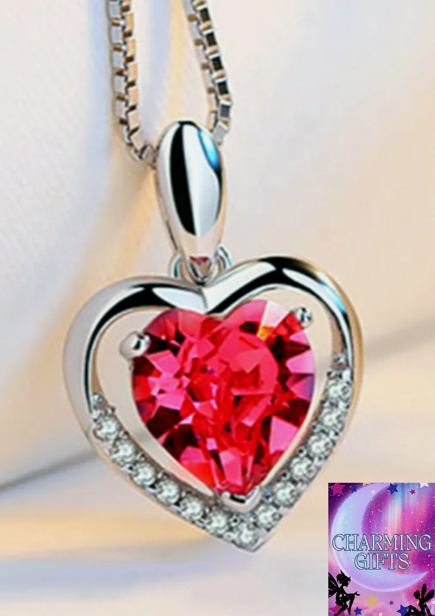 Jewell's of the heart 925 Sterling Silver Heart Crystal Pendant Chain Necklace Womens Jewellery Gifts