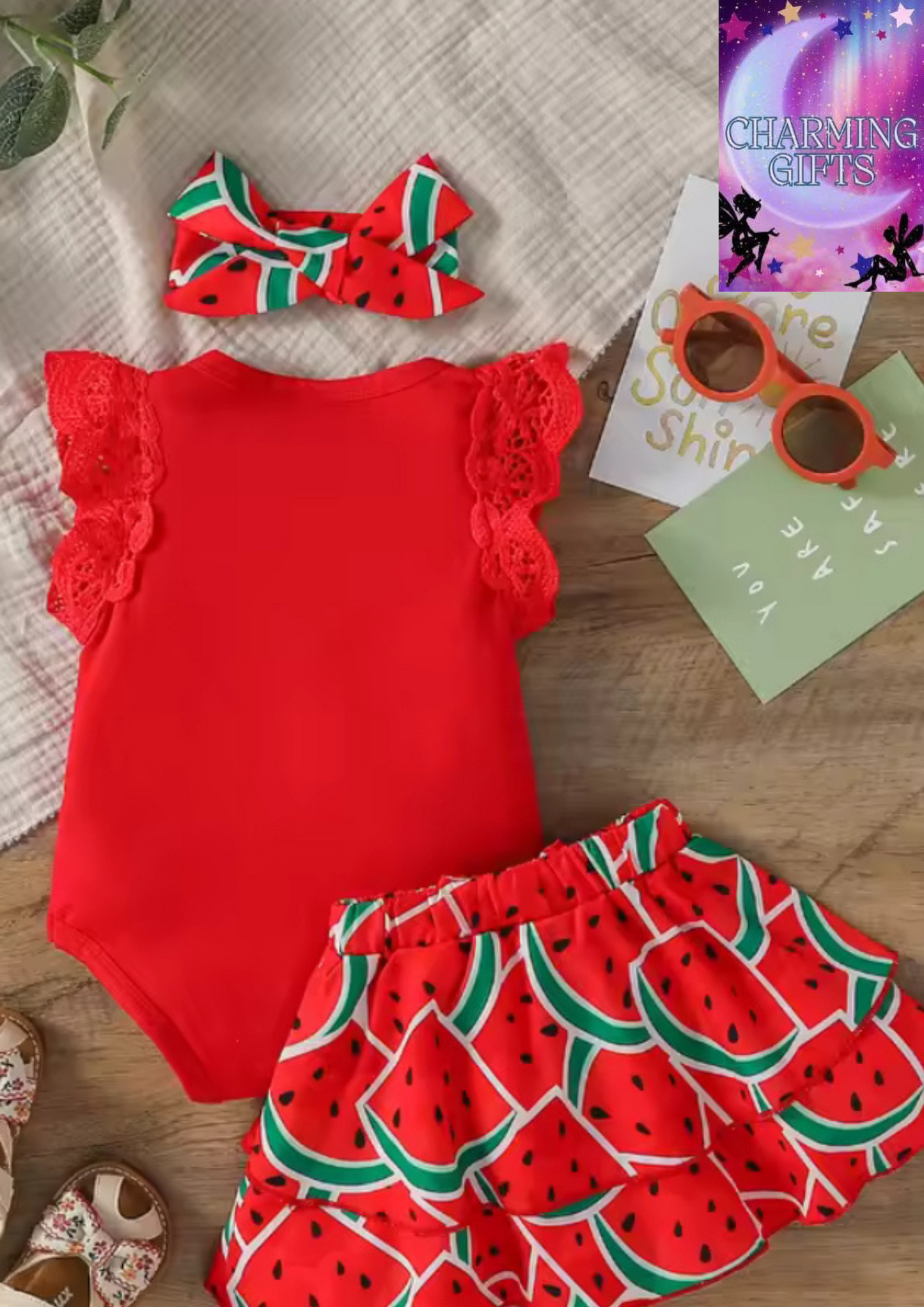 Baby Gilrs Summer Sleeveless Printing Watermelon Fashion Shirt Set For Vacation Or Streetwear