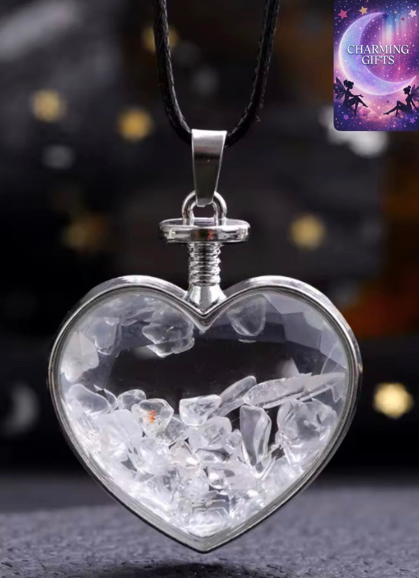 Natural Stone Bottle Necklace For Girls Creative Gift Broken Stone Jewelry Healing Crystal Stone Heart pendant love glass bottle