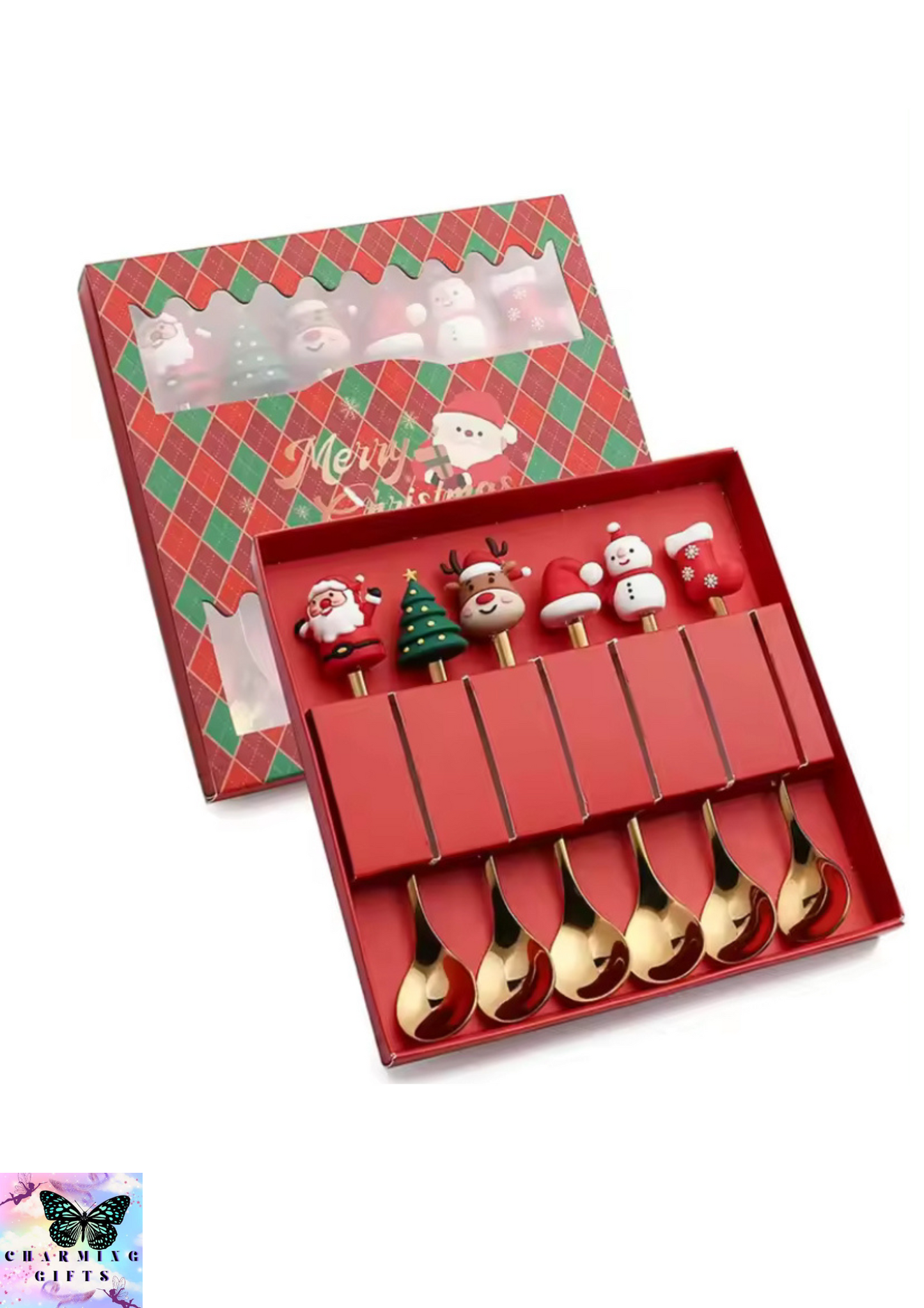 6Pcs Christmas Fork And Spoon Set,Stainless Steel Creative Tableware,Coffee Tea Dessert Forks And Spoons Gift Set