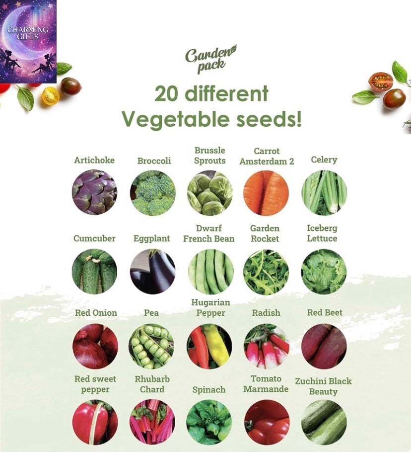 Garden Pack Grow Your Own Vegetable Seeds - 20 Packets Variety – High Yield Seeds for Growing Veggies at Home – 8,000 Heirloom Seeds Gardening Gifts