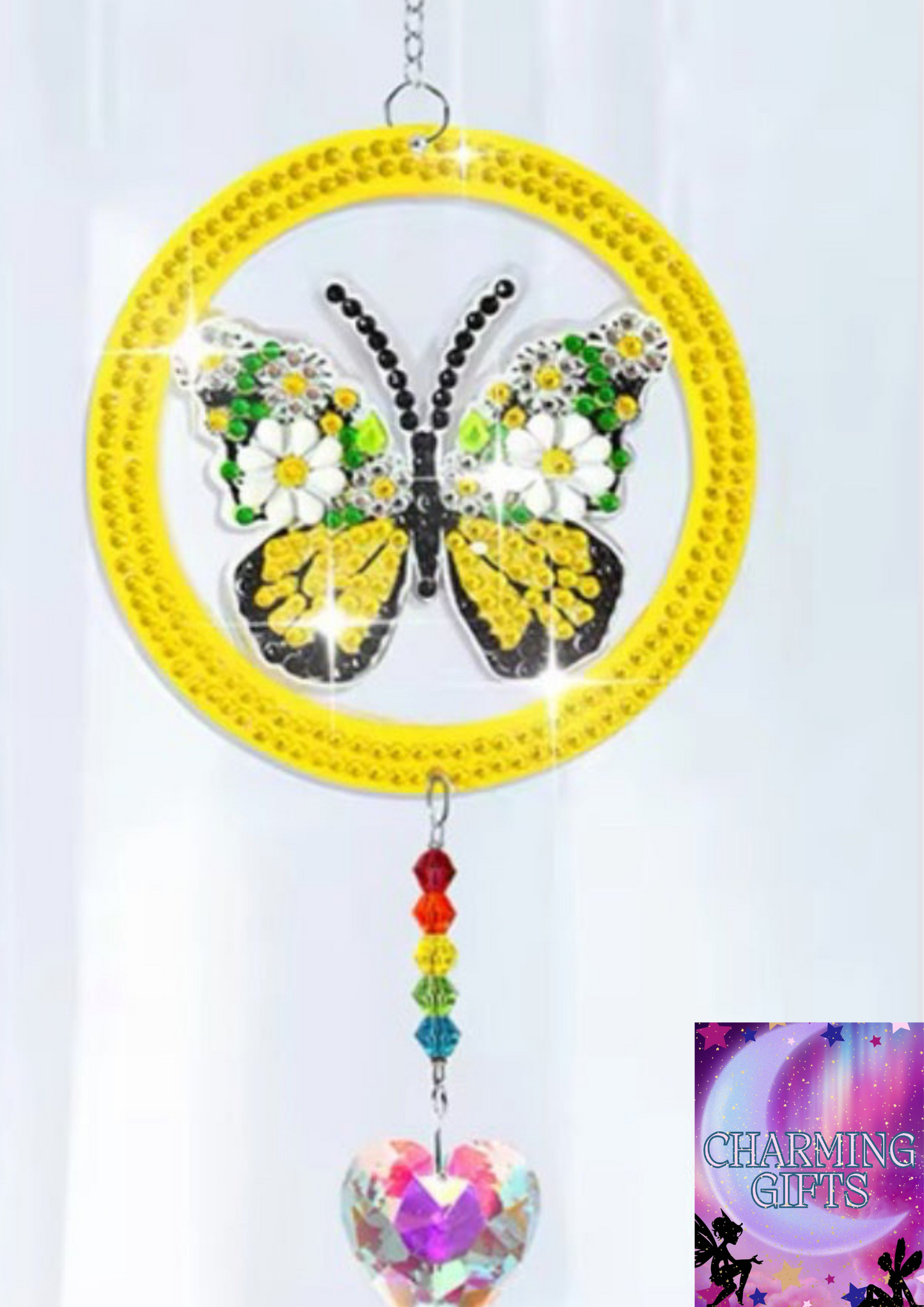 /Set DIY Butterfly Diamond Art Sun Catchers Double Sided Wind Chimes with Crystal Diamond Painting Sun Catchers for Adults