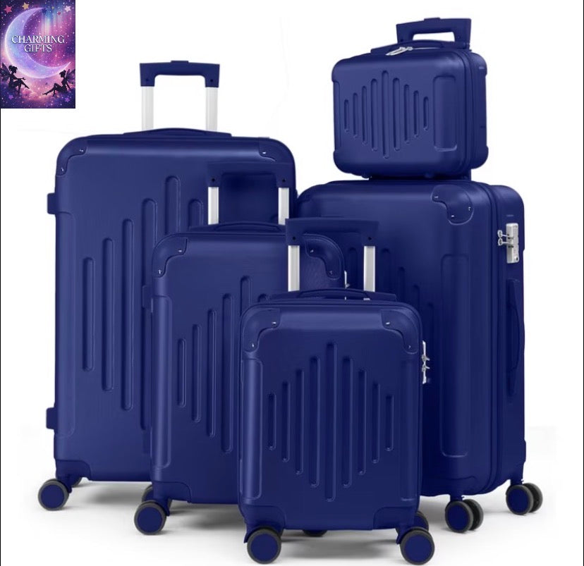 5pcs Luggage with Corner Protectors, 12/ 16/ 20/ 24/ 28-Inch, Durable Hard Shell, 360 Spinner Wheels, Multifunctional Large Capacity, Lightweight Travel Suitcase