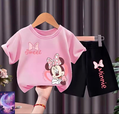 Children's T Shirt and Shorts Two Piece Set Girls O Neck Short Sleeve Top Suit Kids Casual Outfits Summer Breathable Shorts Sets