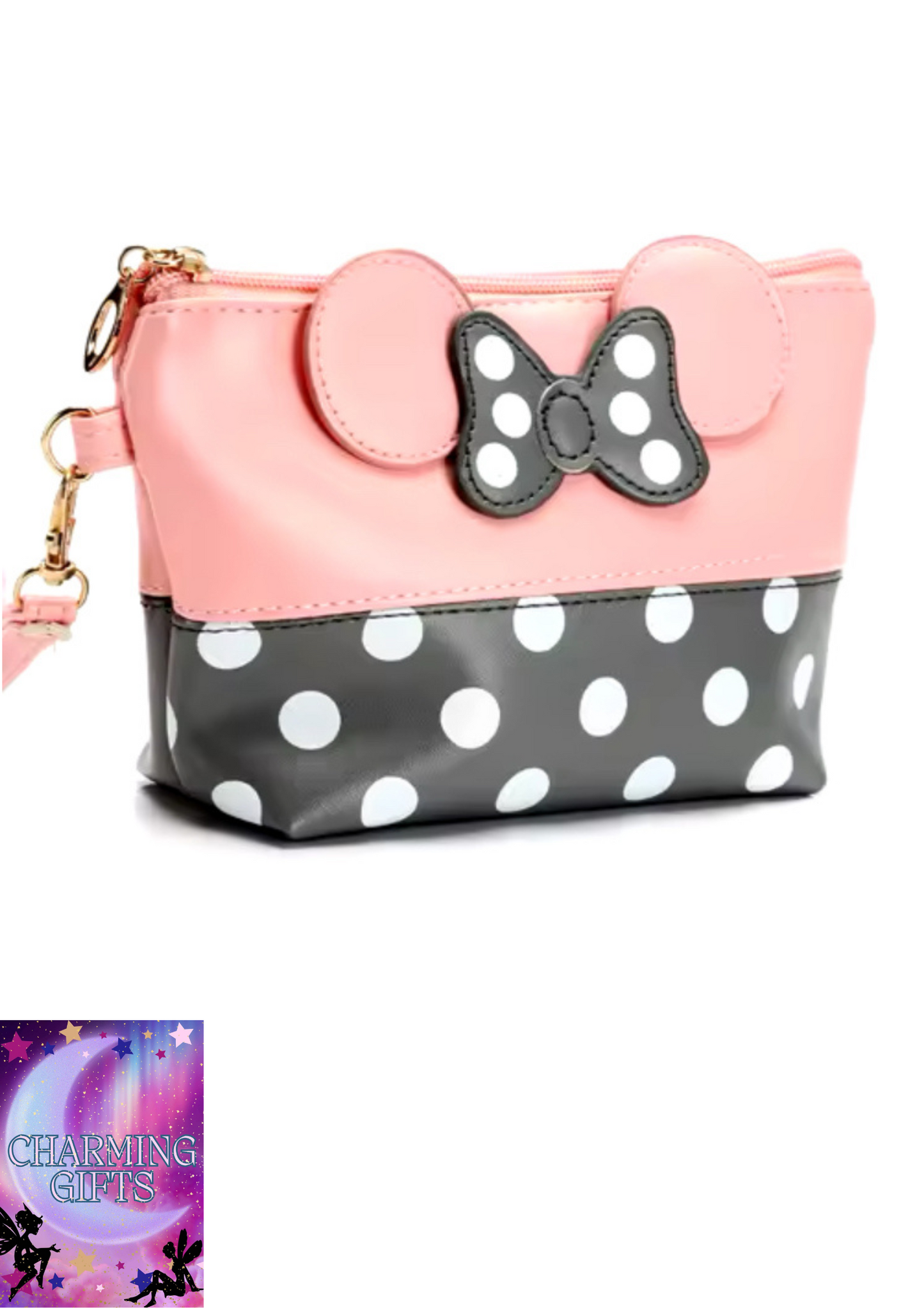 Minnie Mouse Travel Cosmetic Bag Cartoon Bow Makeup Case Women Zipper Hand Holding Make Up Handbag Organizer Storage Pouch Toiletry Wash Bags