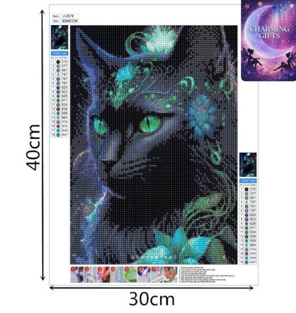 5D Diamond Art Painting Kit, DIY Diamond Painting Pictures, Diamond Rhinestone Crystal Cross Stitch Painting Painting by Numbers for Children Adults Home Wall Decoration (Black Cat)