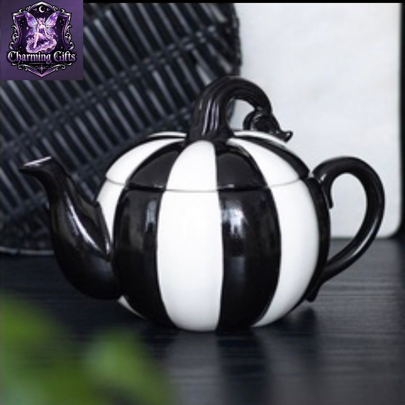Black and White Striped Pumpkin Teapot