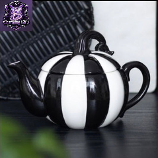 Black and White Striped Pumpkin Teapot