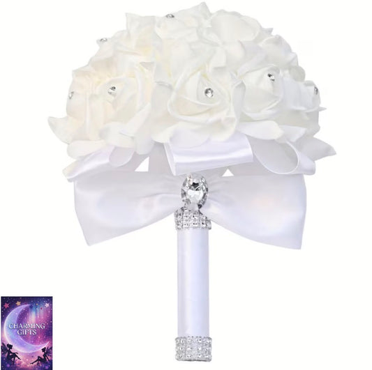 Elegant Faux Floral Bridal Bouquet - Lifelike Foam Flowers for Weddings, Parties & Ceremonies | Durable & Timeless Decor for Christmas, Valentine's, Mother's Day & More