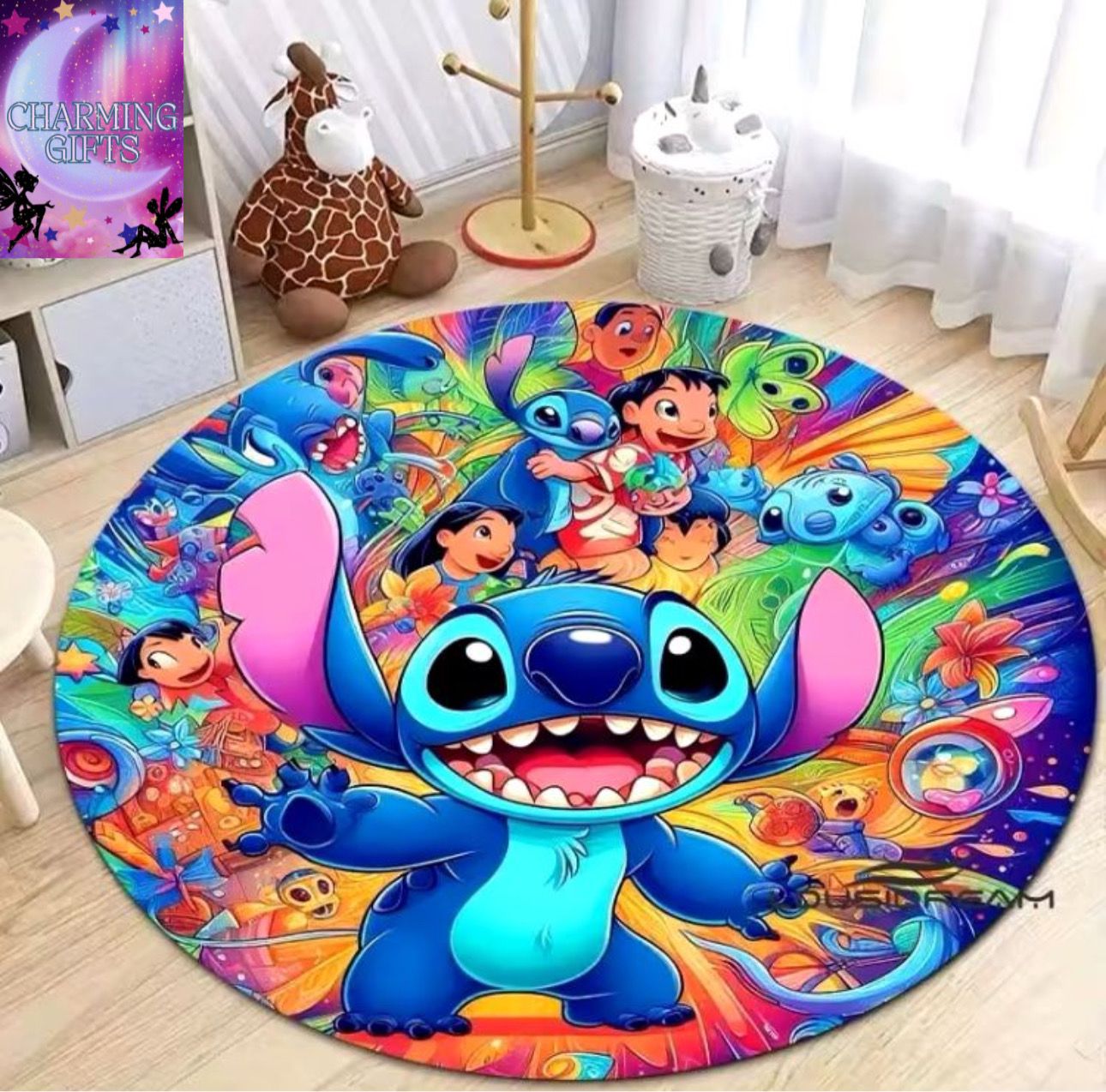 DISNEY Cartoon Lilo & Stitch Print Round Carpet Living Room Bedroom Table Chair Sofa Decorative Carpets Exquisite Gift 80x80Cm