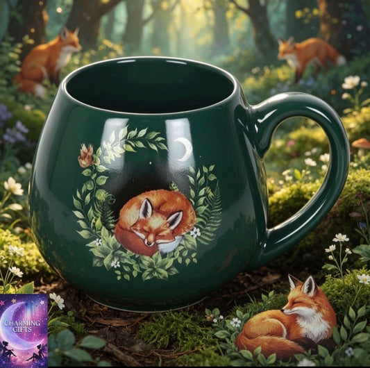 GREEN SLEEPING FOX ROUNDED MUG