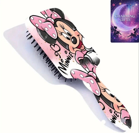 [Disney Minnie Mouse Comb] 1pc Disney Minnie Mouse Comb - Static-Free, Chunky Grip Handle with Smiling Bow Design, ABS Plastic Bristles, Perfect for Travel & Detangling, Ideal for Normal Hair, Playful Design, Smooth Finish