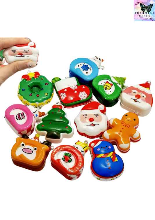 6Pcs Santa Claus Gingerbread Man Squishy Stress Relief Toys for Kids Christmas Party Favors Birthday Gifts Rewards Goodie Filler sent random