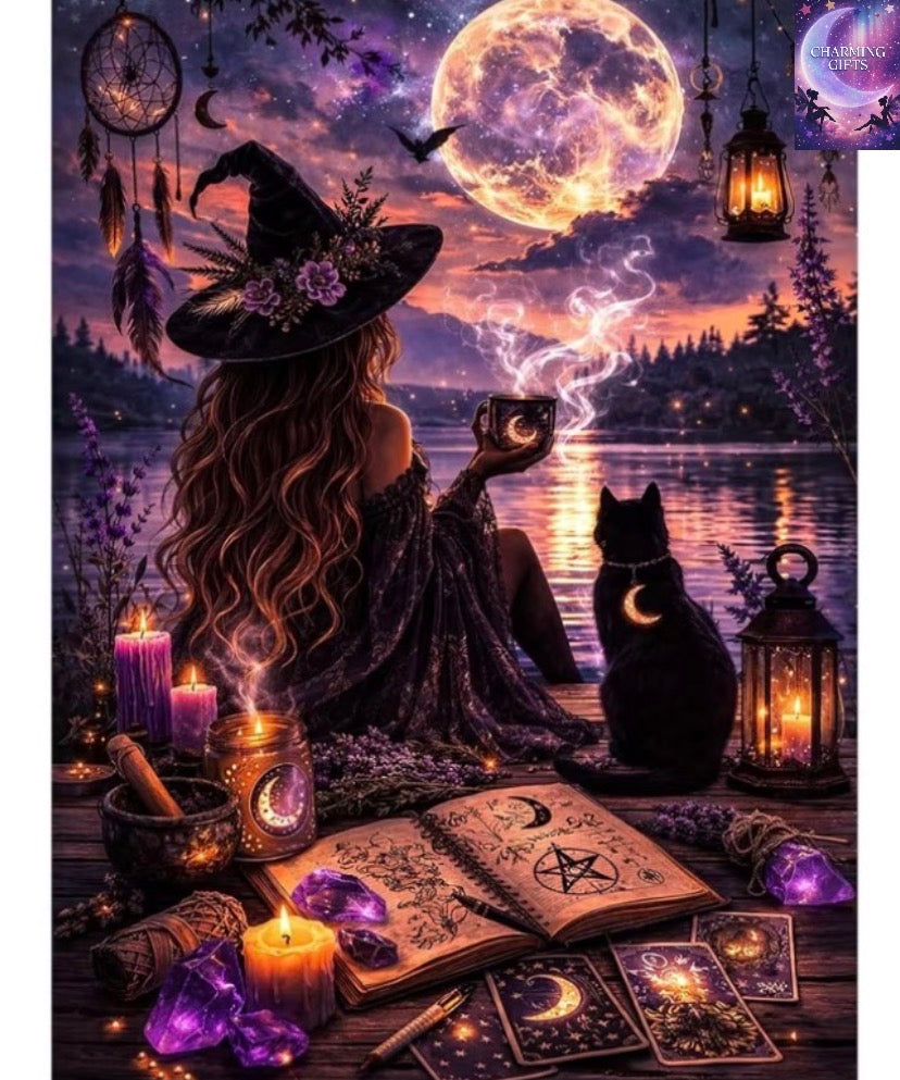 Witch Diamond Painting Kit (Adult Style) - Magic Book Diamond Art Set for Beginners, 5D Full Diamond Gemstone Painting, with Diamond Dotting Craft Kit, Suitable for Home Decor And Gifts,