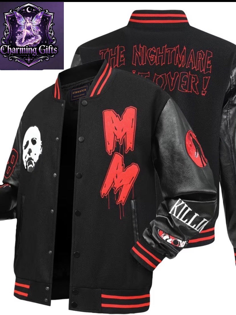Michael myers Men's Varsity Jacket Casual, Fashionable, High-end Embroidered Black #78 Baseball Jacket, Splicing Black PU Long Sleeves College Coat Hip Hop Street Style Pocket Sportswear