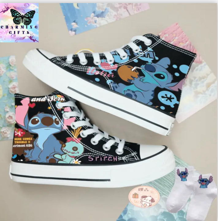 Kawaii Disney Stitch Canvas Shoes Cartoon New Men's/women's High-Top Sneakers Summer Versatile Couple Shoes