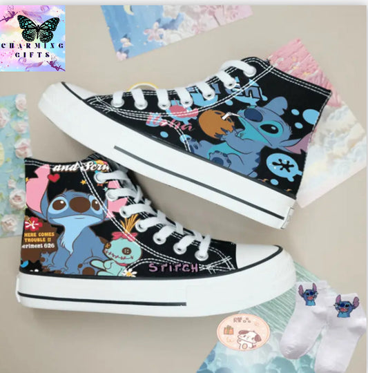 Kawaii Disney Stitch Canvas Shoes Cartoon New Men's/women's High-Top Sneakers Summer Versatile Couple Shoes