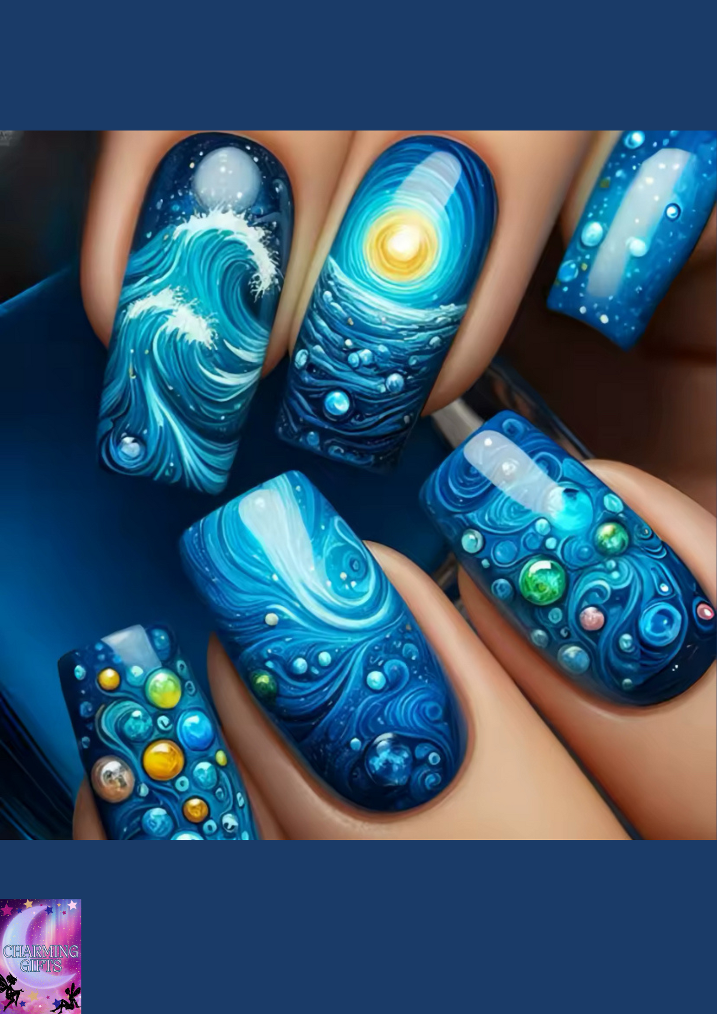 24pcs/set medium long fake nails fashion butterfly feather forest sea wave design gradient blue purple green press on false nail