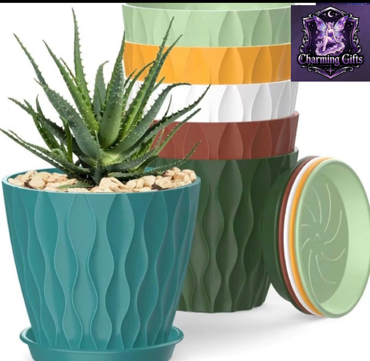 10pcs (5 Flower Pots + 5 Trays) Set 10.16 cm Indoor Flower Pots, Mixed Color Random Flower Pots, with Drainage Holes And Tray Plant Planter, Water Ripple Texture Small Flower Pots, Suitable for Planting Orchids, Violets, Succulents