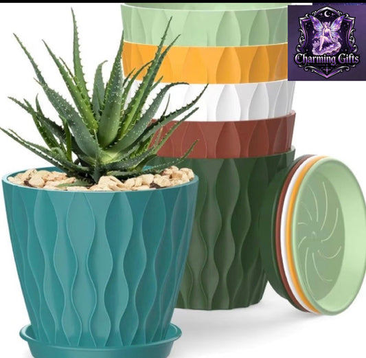 10pcs (5 Flower Pots + 5 Trays) Set 10.16 cm Indoor Flower Pots, Mixed Color Random Flower Pots, with Drainage Holes And Tray Plant Planter, Water Ripple Texture Small Flower Pots, Suitable for Planting Orchids, Violets, Succulents