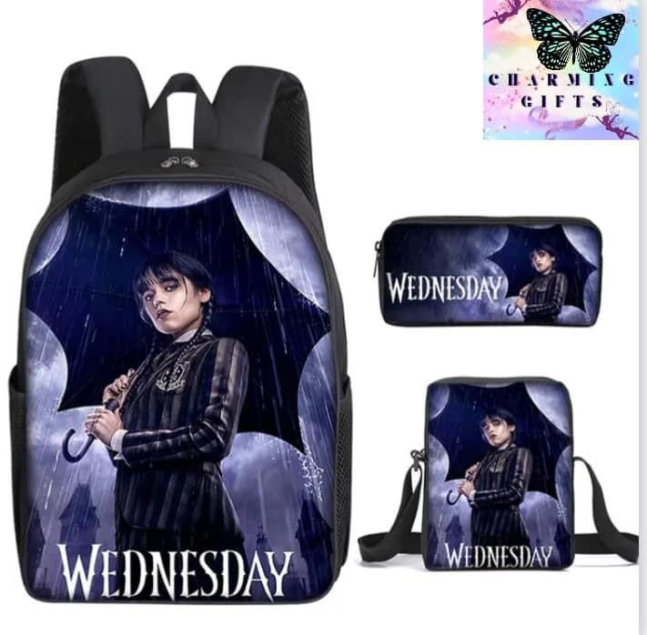 3PC/set Wednesday Addams Backpack Nevermore Academy Primary Middle School Students Boys Girls Schoolbag