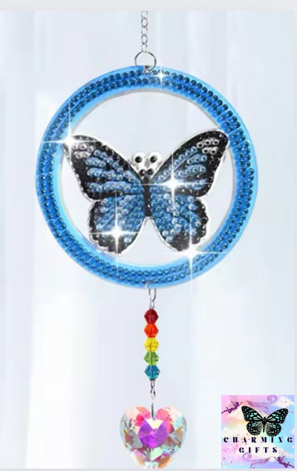 /Set DIY Butterfly Diamond Art Sun Catchers Double Sided Wind Chimes with Crystal Diamond Painting Sun Catchers for Adults